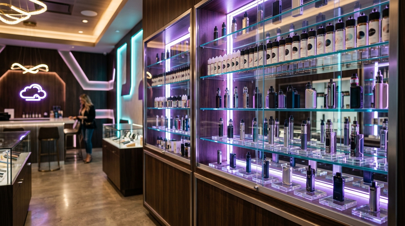 Vape shop displays at Smoker's Genie Pearland TX